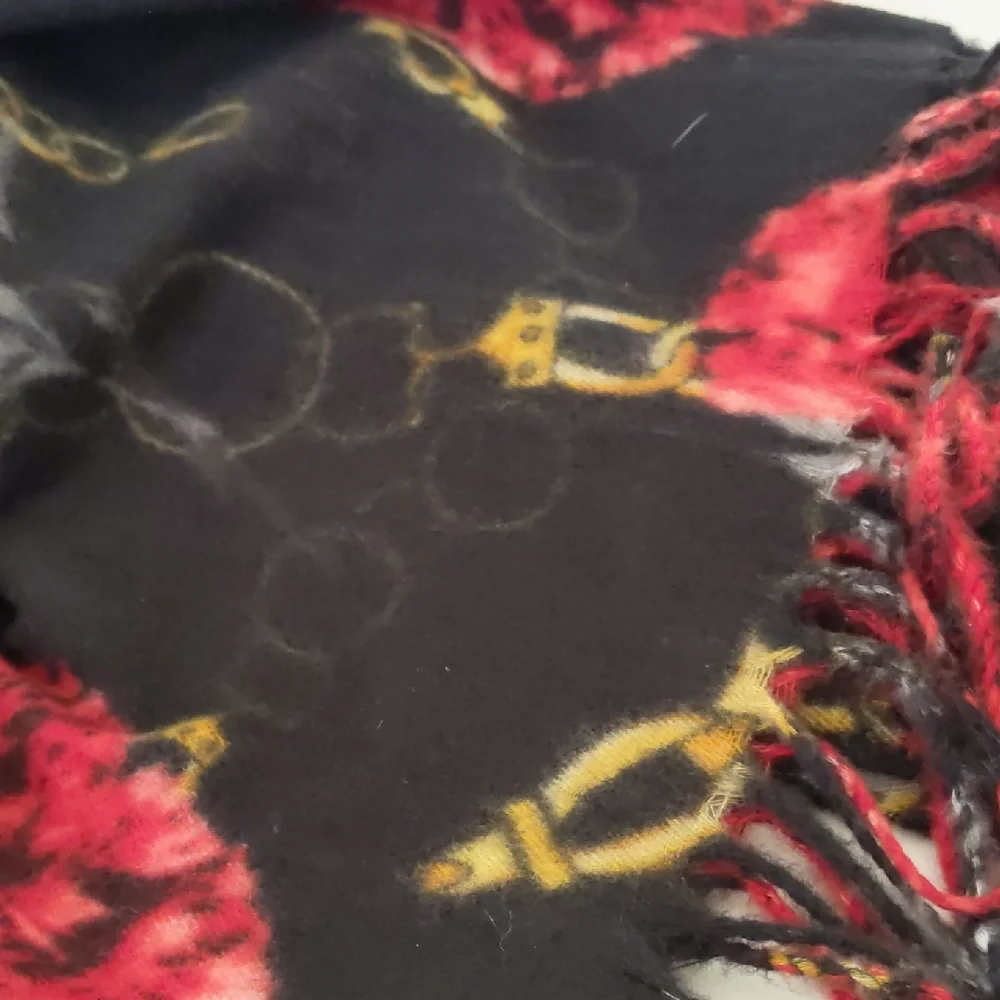 Chain and Red Flowers Large Soft Wrap Shawl Scarf Wool Blend